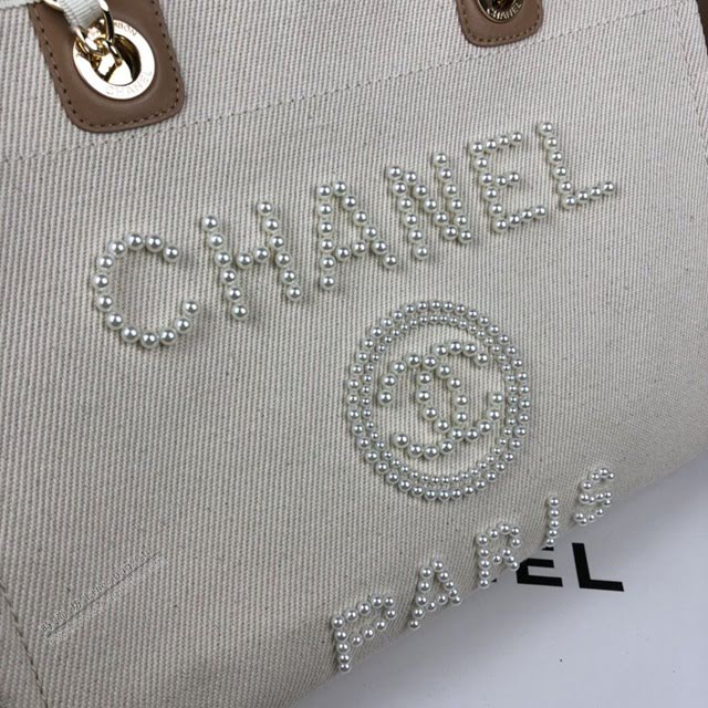 Chanel女包 A66939 Chanel Cabas Ete沙灘包 Chanel春夏新品珍珠帆布購物袋  djc4049